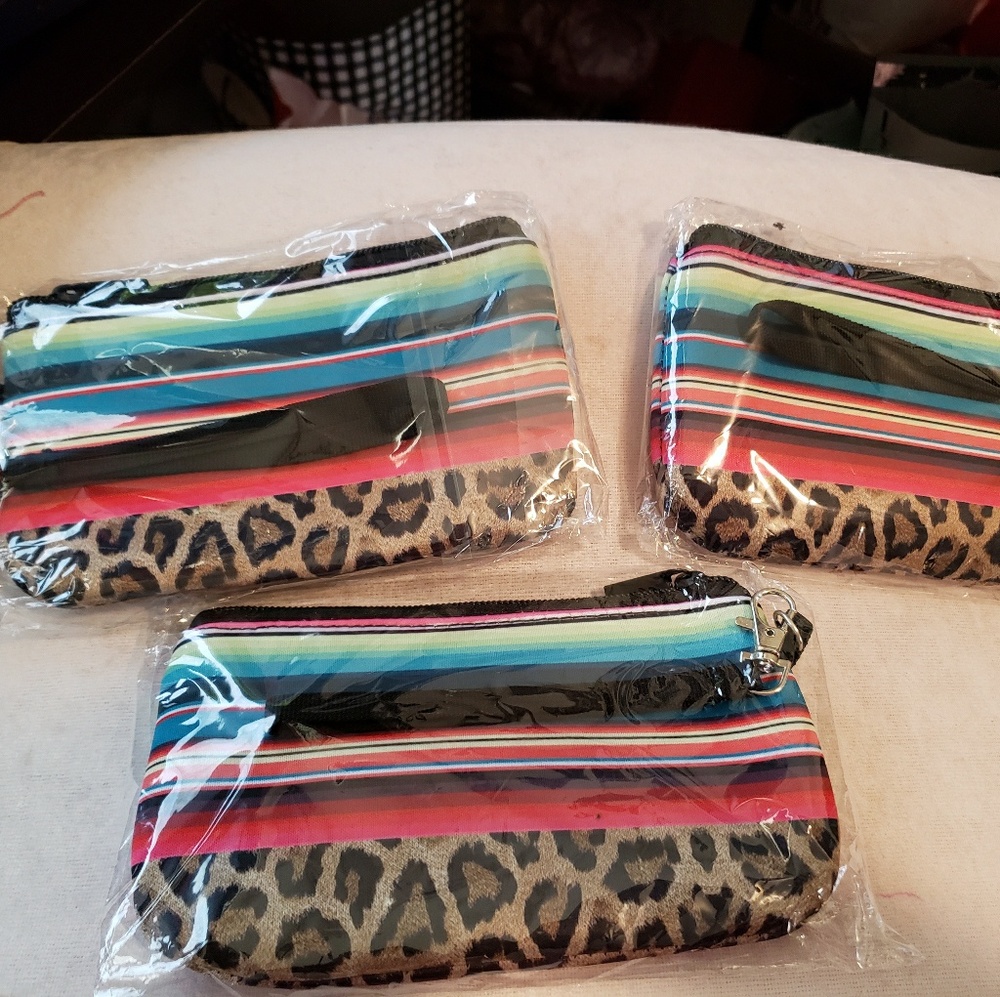 Serape/leopard wristlet/cosmetic bag
